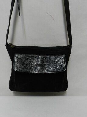 Nine West Vintage Suede & Leather crossbody shoulder bag purse adjustable black